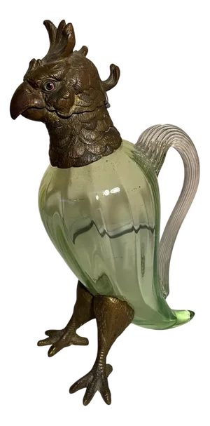 Antique Cockatoo-Shaped Glass and Gilt Bronze Decanter Jug, England, 1900s