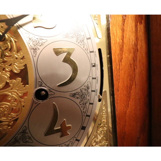 Howard Miller Ridgeway Model 266 Vintage Grandfather Clock in Cherry With Moon Dial, Triple Chime For Sale - Image 4 of 15