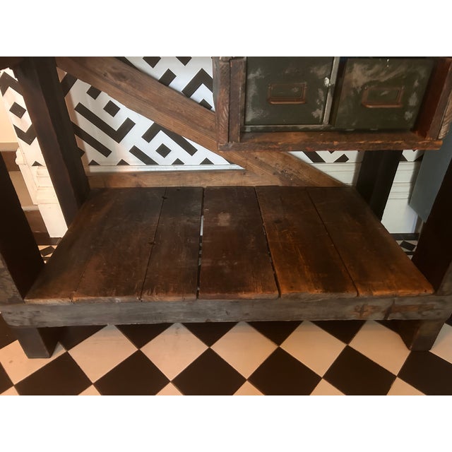 Brown Vintage Wooden Workbench Tool & Task Table, 2 Drawers For Sale - Image 8 of 8