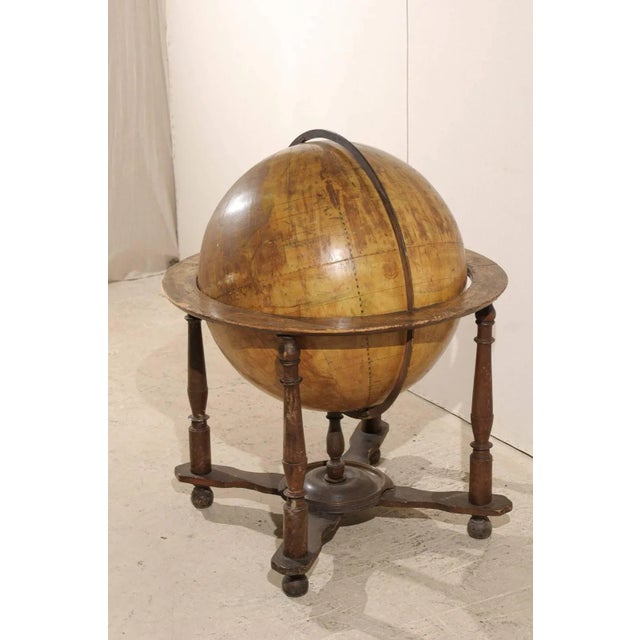Brown 19th Century Italian Heavily Foxed Globe on Wood Stand For Sale - Image 8 of 10