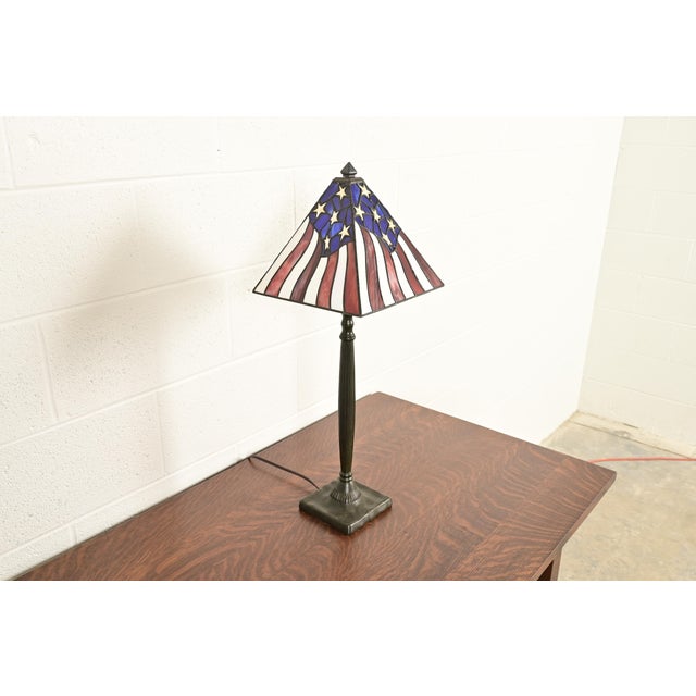 Arts & Crafts Table Lamp With American Flag Stained Glass Shade For Sale - Image 13 of 13