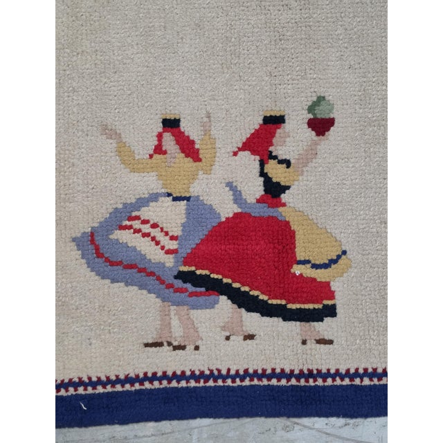 Mid-20th Century Vintage Hand-Loomed Folk Art Wool Rug in Ivory & Navy Blue, 9' X 12' For Sale - Image 4 of 10
