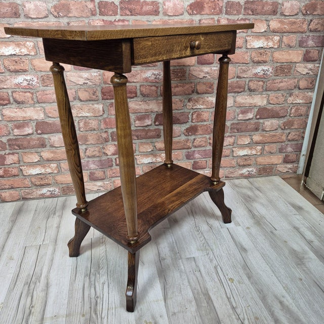 Brown Antique Oak Side Table with Drawer, 1900s For Sale - Image 8 of 10