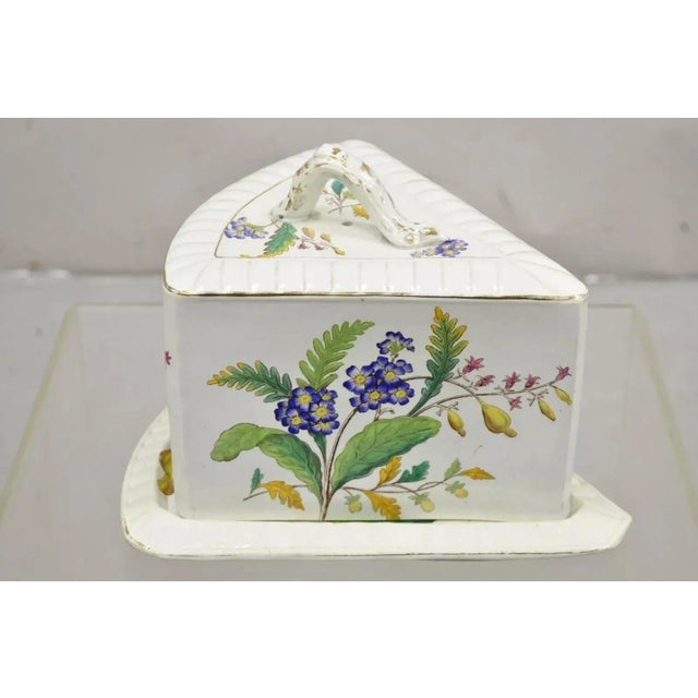 Antique Victorian Large Porcelain Covered Cheese Dish with Flowers and Leaves. Circa 19th Century. Measurements: 8.5" H x...