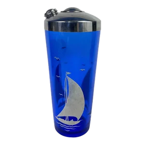1930s Cobalt Sailboat Cocktail Shaker