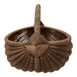 Vintage Wicker Basket With Handle For Sale
