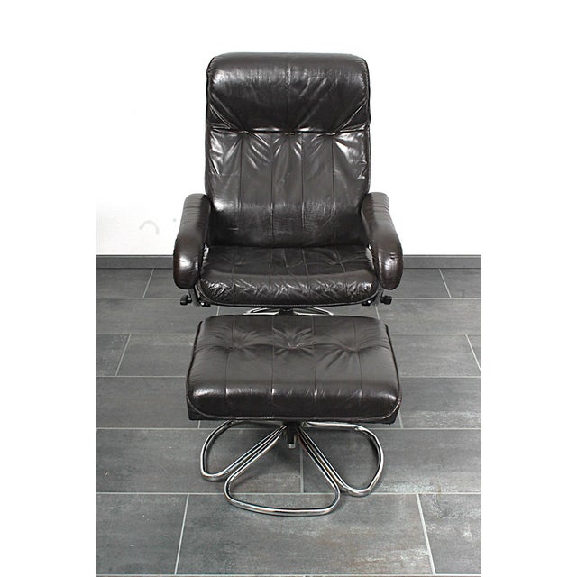 Set of Lounge Chair and Ottoman in Dark Brown Leather, from Unico 1970s, Set of 2 For Sale - Image 14 of 18