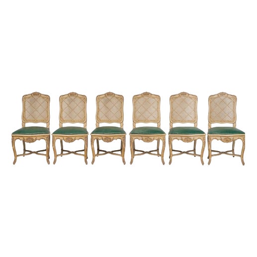 20th Century Louis XV Carved and Lacquered Wooden Chairs, Set of 6 For Sale