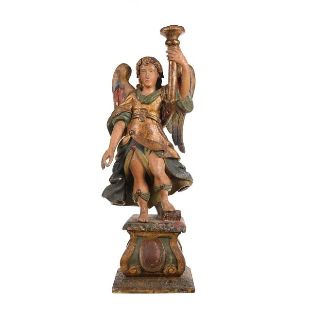 This is a 17th century pair of Venetian polychrome & giltwood angel torchères.