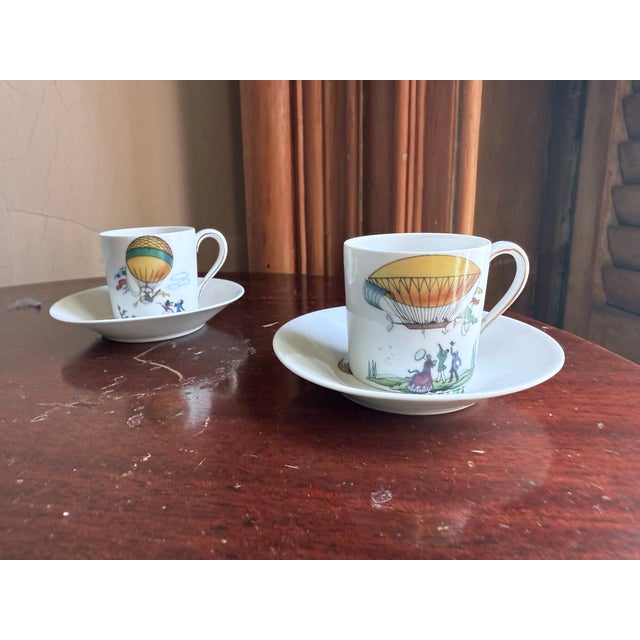 Mid 19th Century, Victorian Revival, Limoges France, Hot Air Balloon Demitasse Cup and Saucer - Pair For Sale - Image 10 of 11