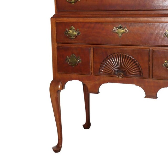 Queen Anne Antique Kindel Queen Anne Style Cherry 11 Drawer Chest With Carved Shell C1930 For Sale - Image 3 of 18