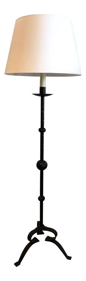 1980s Hammered Forged Iron Floor Lamp With Lamp Shade