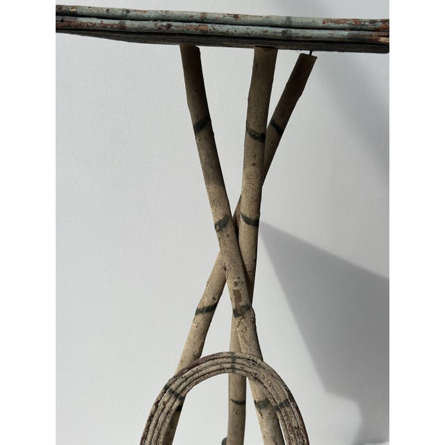 Antique Folk Art Cream + Green Painted Adirondack Tripod Side Table, Circa 1920s-30s For Sale - Image 11 of 18