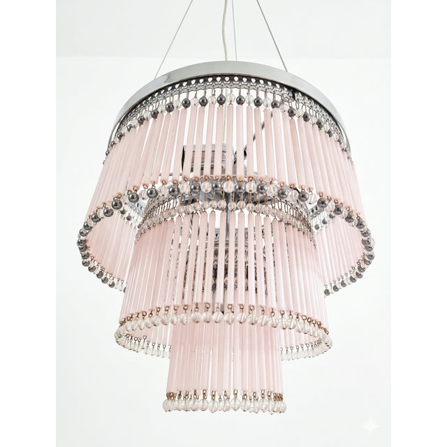 Gray Handcrafted Murano Glass Straws and Glass Beads Chandelier, Venice, Italy, 1962 For Sale - Image 8 of 10