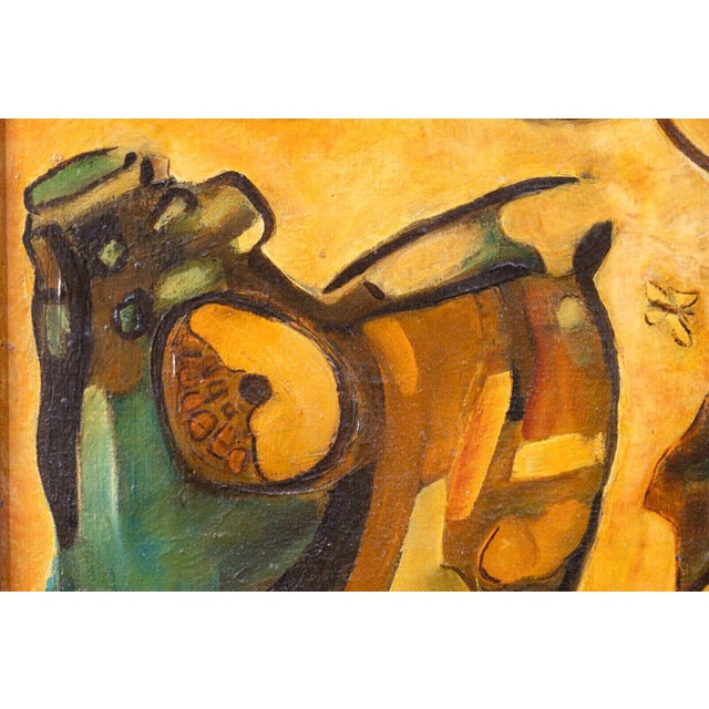 Yellow c.e. Leonard Cubits Surreal Abstract Signed Oil Painting on Framed Canvas 1970 For Sale - Image 8 of 8