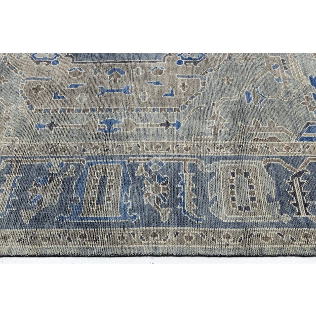 Modern Hand-Knotted Oushak Style Area Rug in Slate Grey & Cobalt Blue Wool 9x12 For Sale In New York - Image 6 of 12