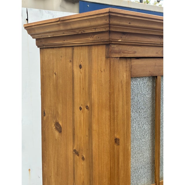 Brown Pine Glazed Bookcase or Storage Cupboard With Four Drawers For Sale - Image 8 of 17