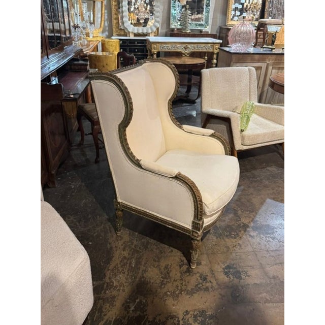 Wood 19th C. French Louis XVI Carved and Painted Bergere For Sale - Image 7 of 10