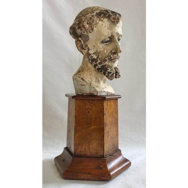 18th Century Spanish Colonial Carved Wooden Head of a Saint For Sale - Image 4 of 10