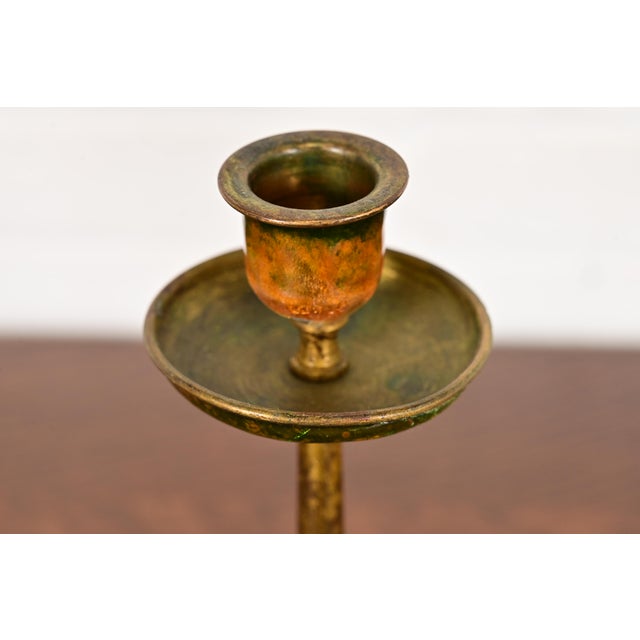 Louis Comfort Tiffany Furnaces Favrile Bronze and Enamel Candlesticks, Pair For Sale In South Bend - Image 6 of 12