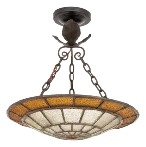 Art Deco Textured Glass and Iron Pendant Light