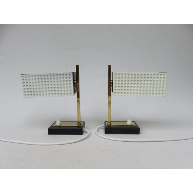 Small Mid-Century Brass, Black & White Bedside Table Lamps, 1950s, Set of 2 For Sale - Image 9 of 18