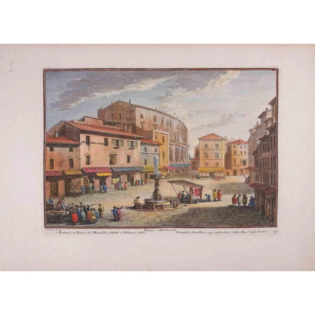 Fontana e Teatro di Marcello is an original etching hand watercolored of the Late 18th century, realized by Giuseppe Vasi....