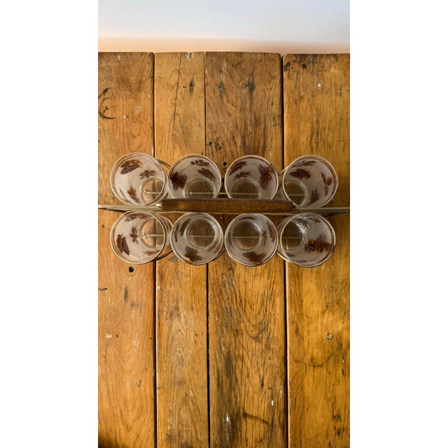 Mid-Century Modern Libby “Golden Foliage”Frosted Highball Glasses and Caddy Set of 8 For Sale In Phoenix - Image 6 of 11