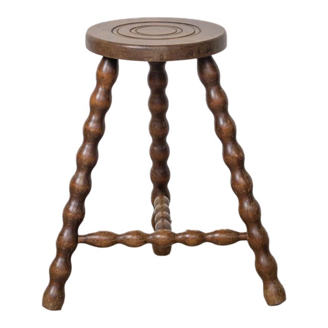 1940s Tall French Wood Tripod Stool For Sale