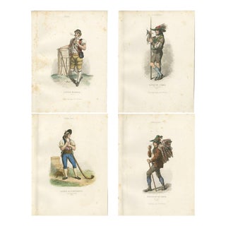 Alpine Trades and Folk Costume Engravings, 1850, Engraving For Sale