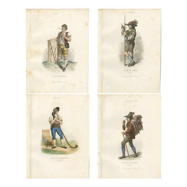 Alpine Trades and Folk Costume Engravings, 1850, Engraving For Sale