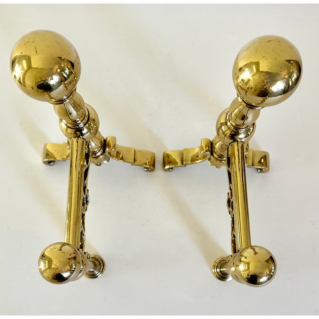 Late 19th Century Pair of Late 19th Century Victorian Style English Brass Firedogs or Andirons For Sale - Image 5 of 12