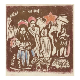 1950s Nativity Color Woodcut For Sale