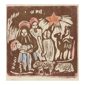 1950s Nativity Color Woodcut