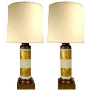 Gold Decorated Glass Table Lamps - a Pair