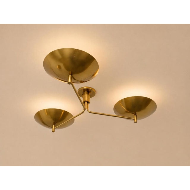 Handcrafted Solid Brass 3-Light Flush Mount Ceiling Fixture For Sale - Image 6 of 9