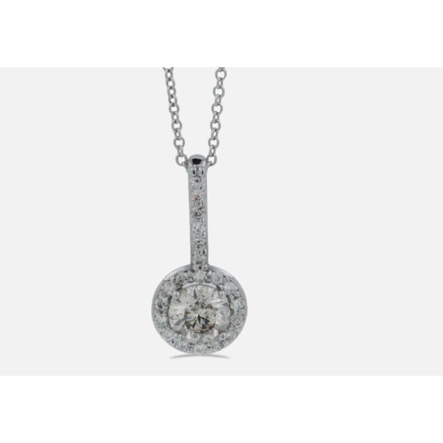 Round Shape Brilliant Cut Solitaire Diamond Pave Halo Set 14 Karat White Gold Dainty Chain Drop Pendant Necklace * 14...