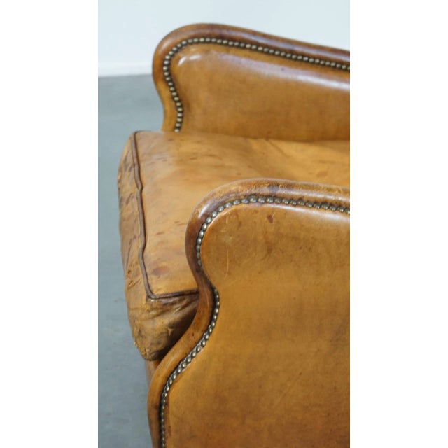 Vintage Cognac-Colored Sheep Leather Armchair For Sale - Image 13 of 14