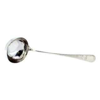 Silver Soup Ladle with Guilloche Handle and Monogram Card For Sale