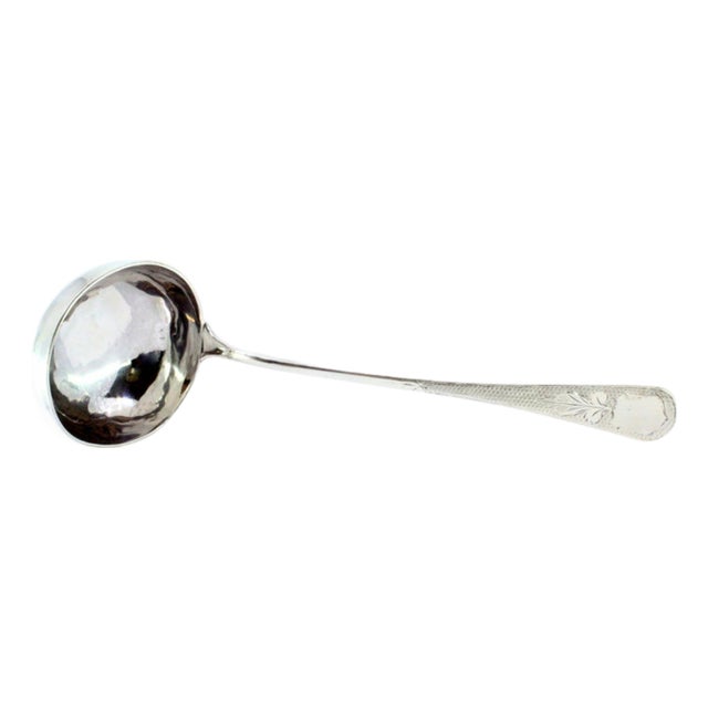 Silver Soup Ladle with Guilloche Handle and Monogram Card For Sale