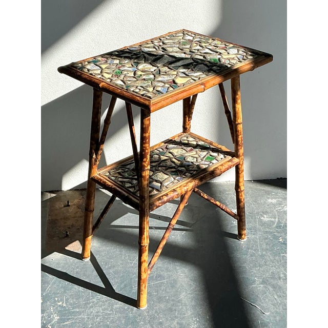 Vintage Boho China Mosaic Bamboo Side Table For Sale - Image 11 of 12