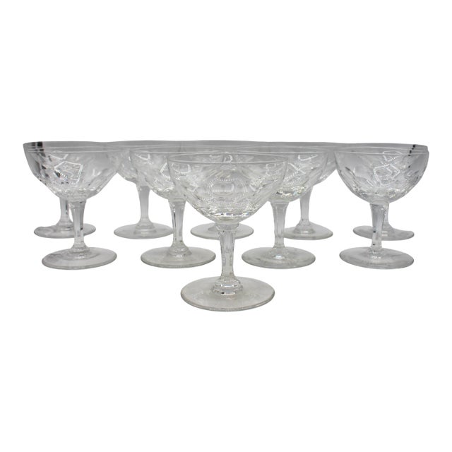 1961-1982 Belgian Val Saint Lambert Riviera Pattern Champagne Coupes - Set of Ten For Sale