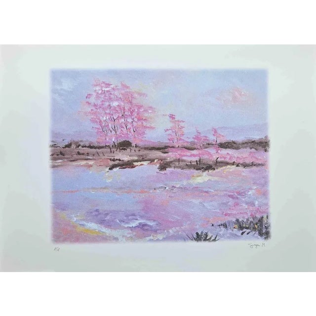 Martine Goeyens, Pink Blossoms, Original Lithograph, 2000s For Sale - Image 4 of 4