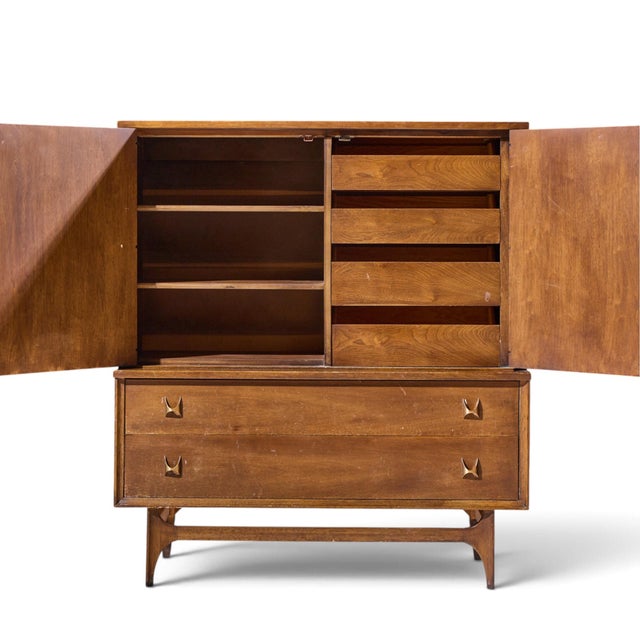 Broyhill Brasilia Mid Century Walnut and Brass Gentlemans Chest Highboy Dresser For Sale - Image 9 of 10