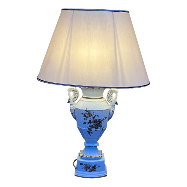 Swan Neck Porcelain Table Lamp with Fabric Shade from Gerold Tettau, 1950s For Sale