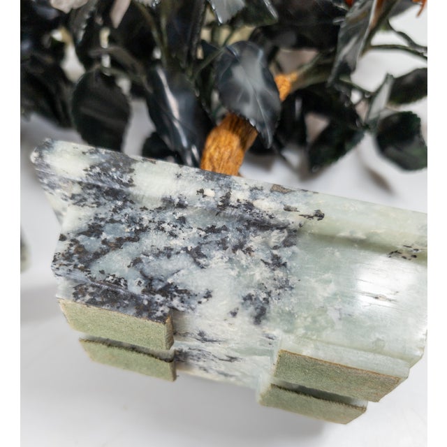 20th Century Chinese Chinoiserie Pair of Jade Trees With Nephrite, Carnelian and Rose Quartz For Sale - Image 18 of 18