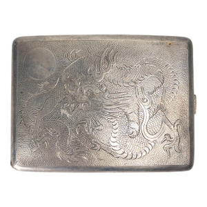 Mid 20th Century Chinese Export 900 Silver Cigarette Case With Engraved Dragon
