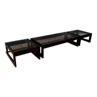 Attributed to Percival Lafer Brazilian Rosewood and Glass Coffee Table and Side Tables, Set of 3, 1960s For Sale