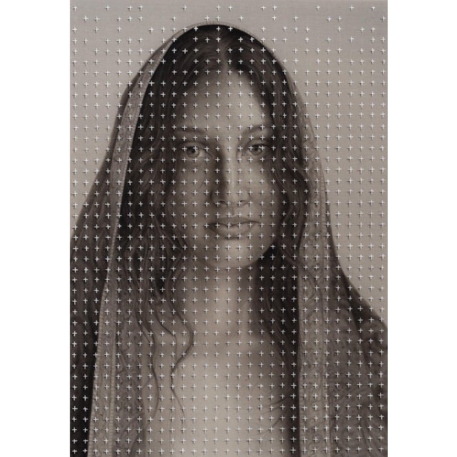 Roma, 2023 presents a striking portrait that combines oil and acrylic on clear gessoed linen, creating a unique interplay...