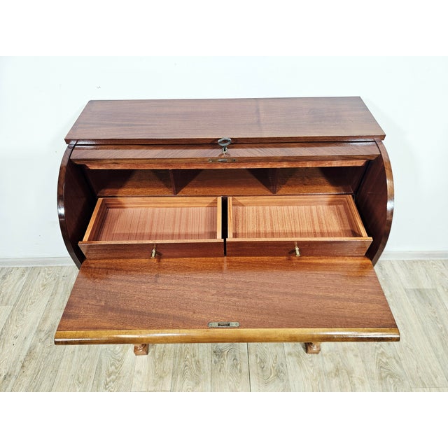 Walnut Cylinder-Roll-Top Secretary Desk, 1970s For Sale - Image 17 of 18
